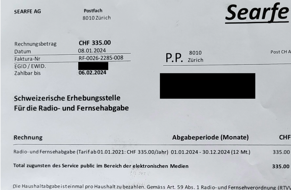 Falsche Serafe-Rechnung flattert ins Haus