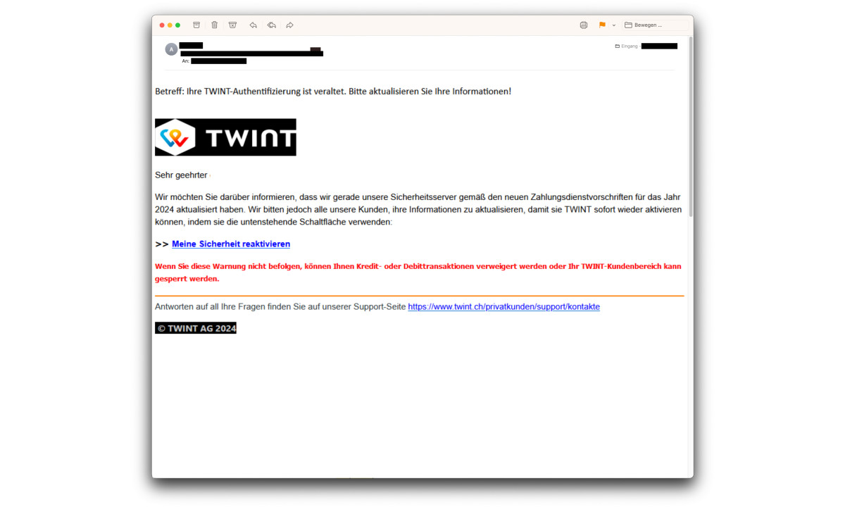 TWINT-Authentifizierung entpuppt sich als Phishing-Falle